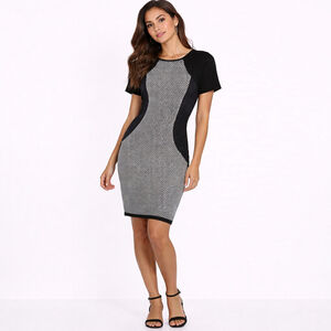 Women's Ann Taylor Black & White & Blue Knit Sheath Dress S